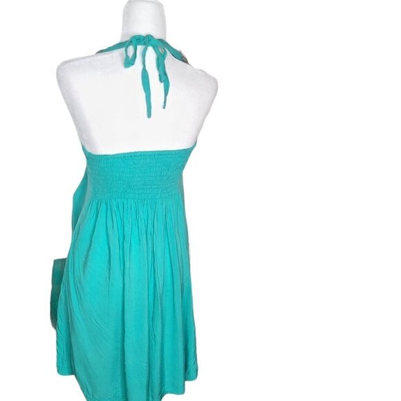 Bamblue Turquoise Beaded Bib Halter Rayon Dress - Picture 2 of 6